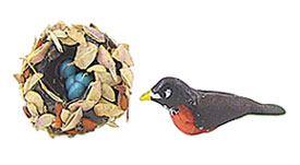 Dollhouse Miniature Robin & Nest with Eggs